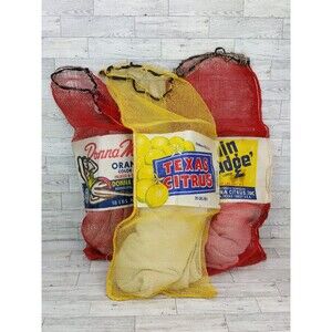 Vintage Lot of 3 Texas Oranges Lemons Mesh Bushel Bags Bag Fruit Donna Citrus